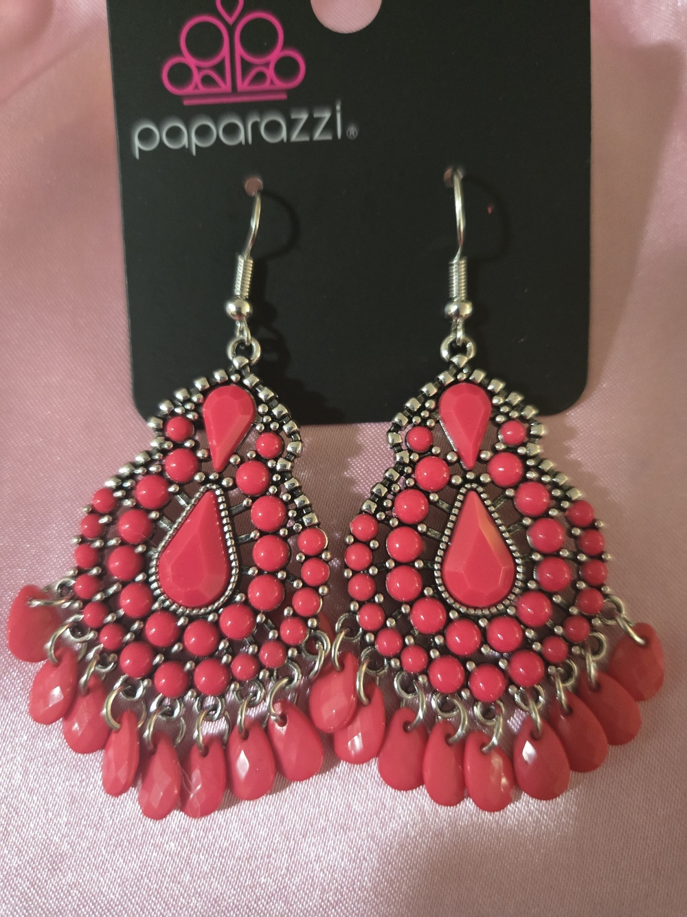 paparazzi Neon Coral Teardrop Chandelier Earrings